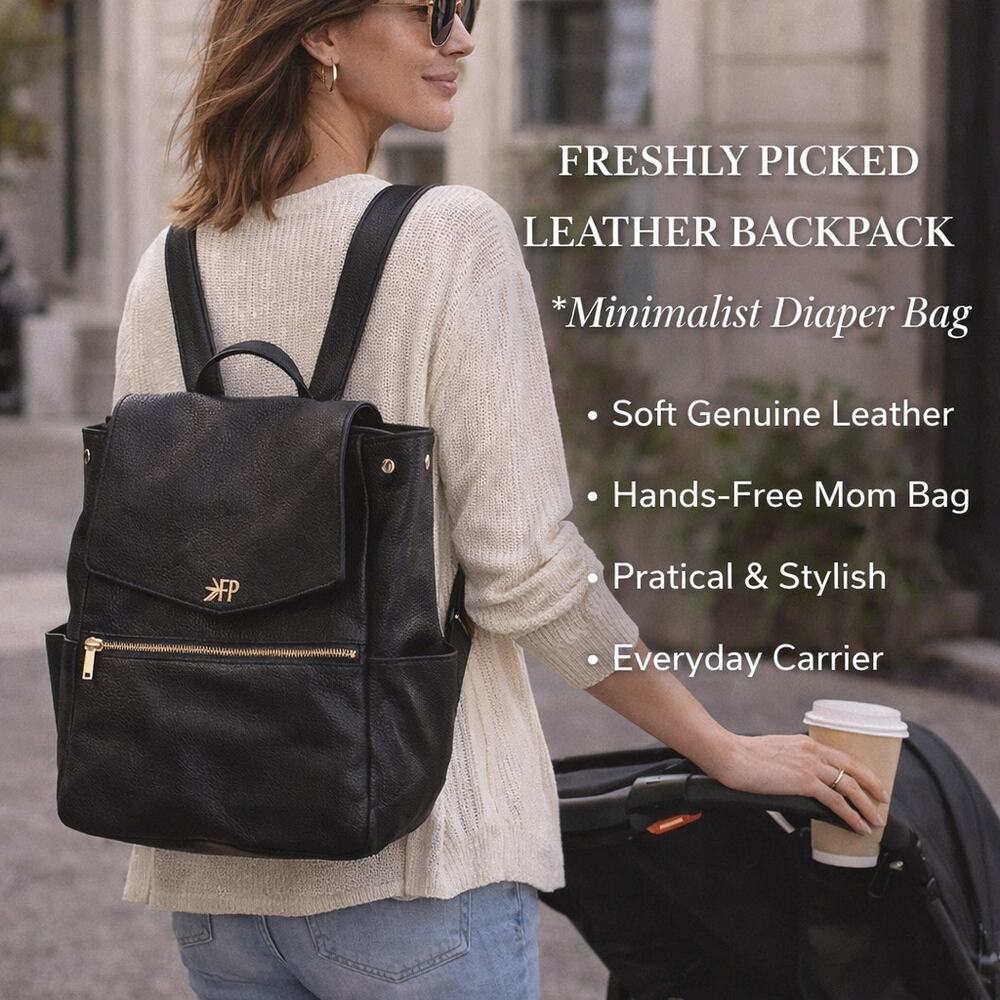 Freshly Picked Vegan Leather Backpack Diaper Bag Convertible Black Minimalist